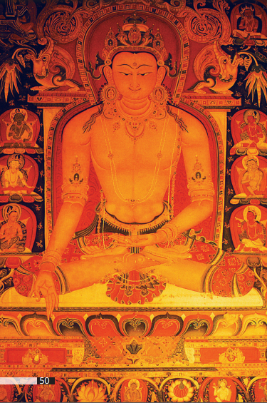 Tranh Thangka Bảo Sanh Như Lai Ratnasambhava trong Mandala Ngũ Phật